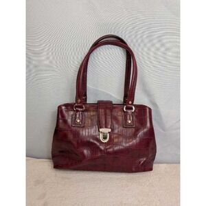 Liz Claiborne Satchel Handbag Croc Embossed Red Leather Top Handle Bag